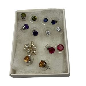 Vintage Lot 7 Pair Earrings Costume Jewelry Birthstones